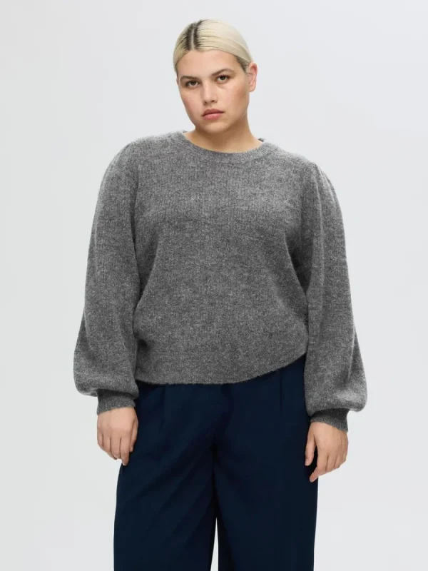 SELECTED LÅNGA ÄRMAR STICKAD TRÖJA Grey Cheap