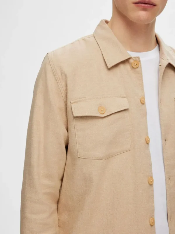 SELECTED LÅNGA ÄRMAR ÖVERSKJORTA Beige Clearance