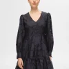 SELECTED LÅNGÄRMAD BLOMMIG KORT KLÄNNING Blue Best Sale