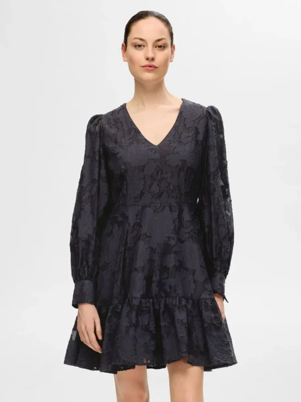 SELECTED LÅNGÄRMAD BLOMMIG KORT KLÄNNING Blue Best Sale