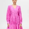 SELECTED LÅNGÄRMAD BLOMMIG KORT KLÄNNING Pink Cheap