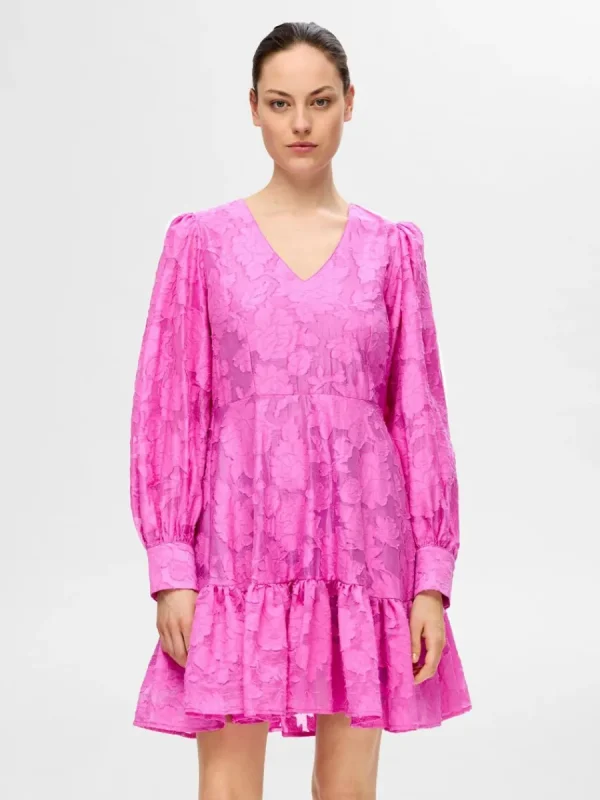 SELECTED LÅNGÄRMAD BLOMMIG KORT KLÄNNING Pink Cheap