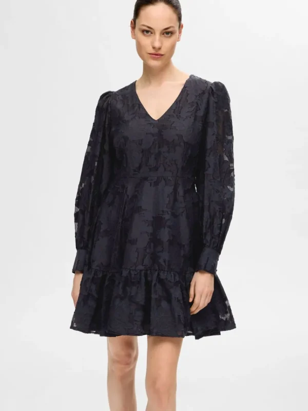 SELECTED LÅNGÄRMAD BLOMMIG KORT KLÄNNING Blue Best Sale