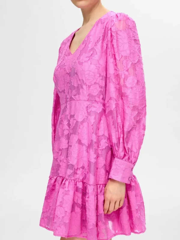 SELECTED LÅNGÄRMAD BLOMMIG KORT KLÄNNING Pink Cheap