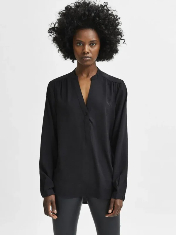 SELECTED LÅNGÄRMAD BLUS Black Clearance