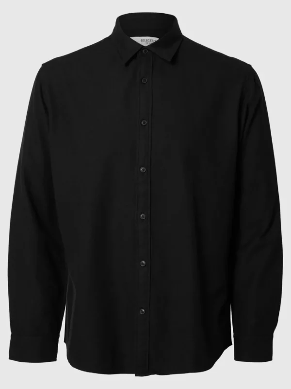 SELECTED LÅNGÄRMAD FLANELLSKJORTA Black Clearance