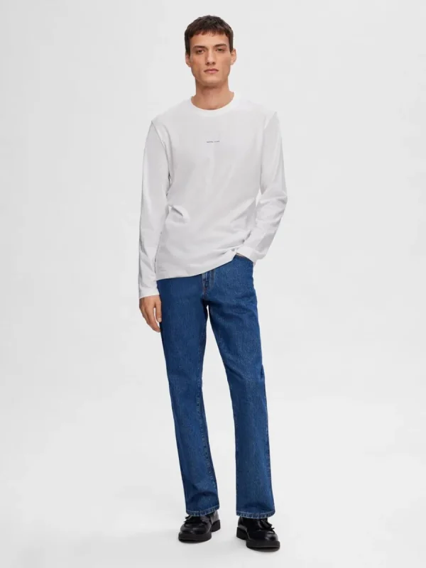 SELECTED LÅNGÄRMAD LOGOTYPPRYDD T-SHIRT White Clearance