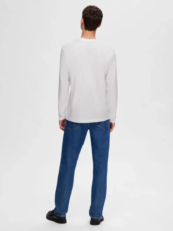 SELECTED LÅNGÄRMAD LOGOTYPPRYDD T-SHIRT White Clearance