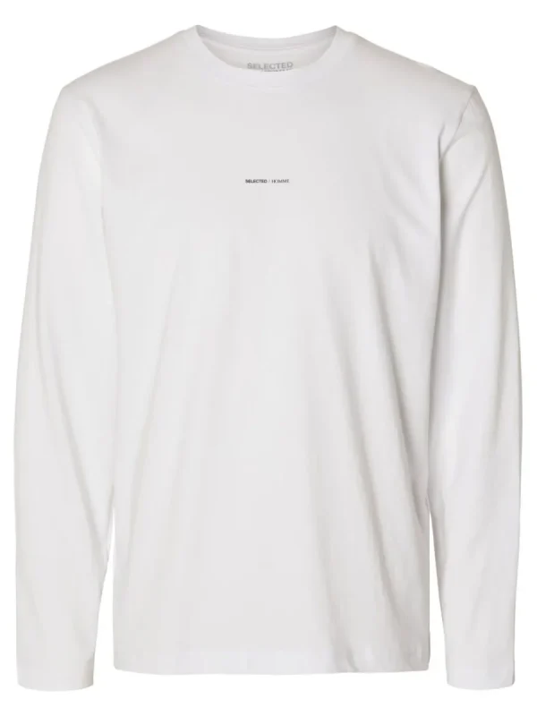 SELECTED LÅNGÄRMAD LOGOTYPPRYDD T-SHIRT White Clearance