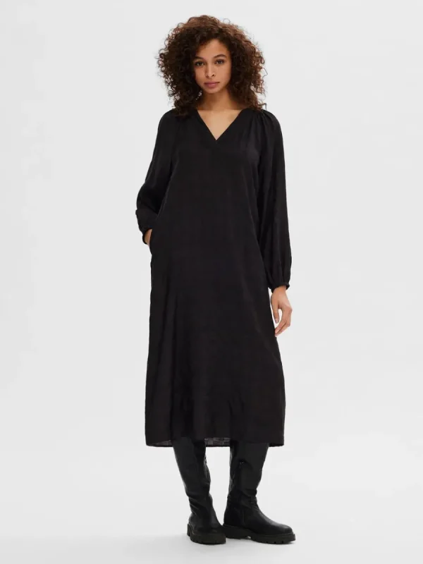 SELECTED LÅNGÄRMAD MIDIKLÄNNING Black Fashion