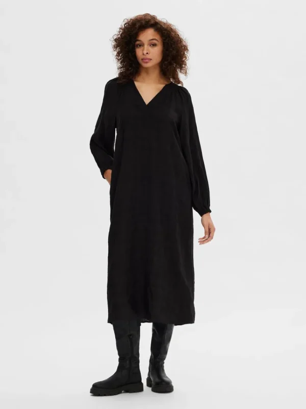 SELECTED LÅNGÄRMAD MIDIKLÄNNING Black Fashion