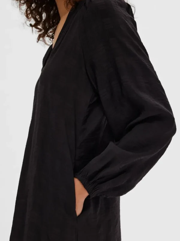 SELECTED LÅNGÄRMAD MIDIKLÄNNING Black Fashion