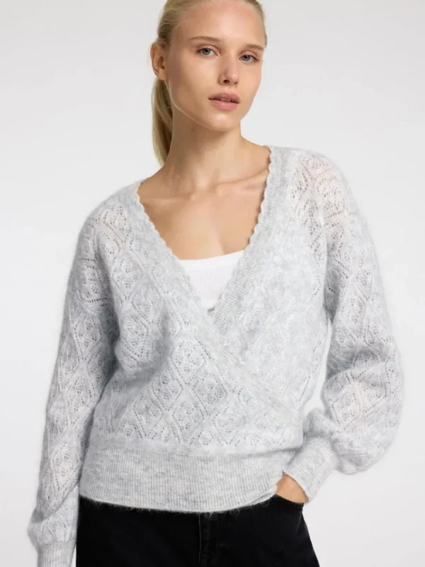 SELECTED LÅNGÄRMAD OMLOTTKOFTA Grey New