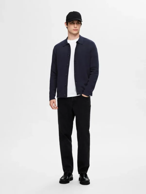 SELECTED LÅNGÄRMAD PIKÉ KOFTA Blue Shop