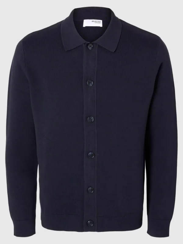 SELECTED LÅNGÄRMAD PIKÉ KOFTA Blue Shop