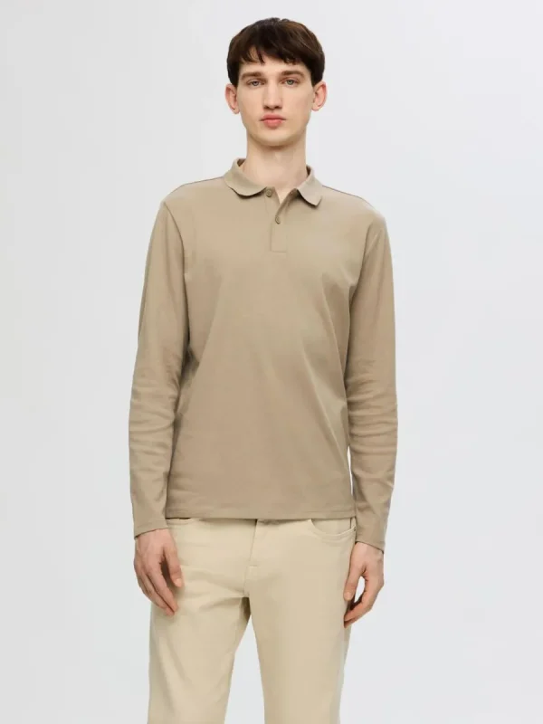 SELECTED LÅNGÄRMAD PIKÉTRÖJA Beige Cheap