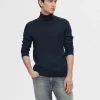 SELECTED LÅNGÄRMAD POLOTRÖJA TRÖJA Blue Cheap