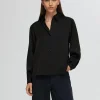 SELECTED LÅNGÄRMAD SATINSKJORTA Black Clearance