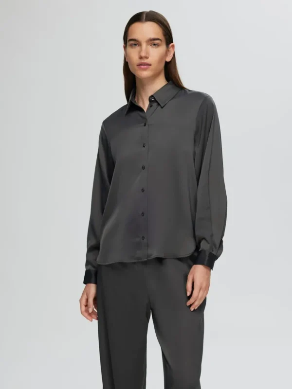 SELECTED LÅNGÄRMAD SATINSKJORTA Grey Sale