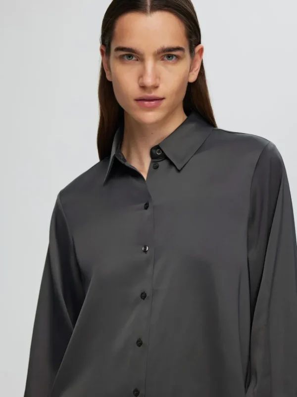 SELECTED LÅNGÄRMAD SATINSKJORTA Grey Sale