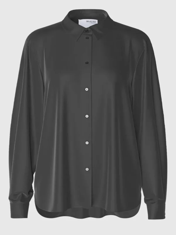SELECTED LÅNGÄRMAD SATINSKJORTA Grey Sale