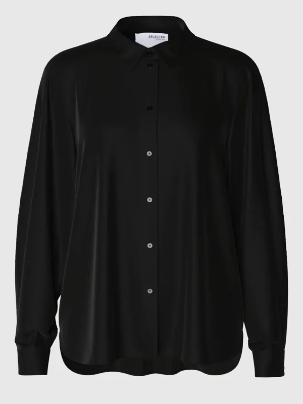 SELECTED LÅNGÄRMAD SATINSKJORTA Black Clearance