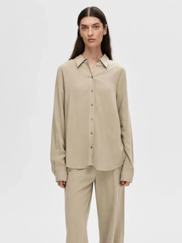 SELECTED LÅNGÄRMAD SKJORTA Beige Best Sale
