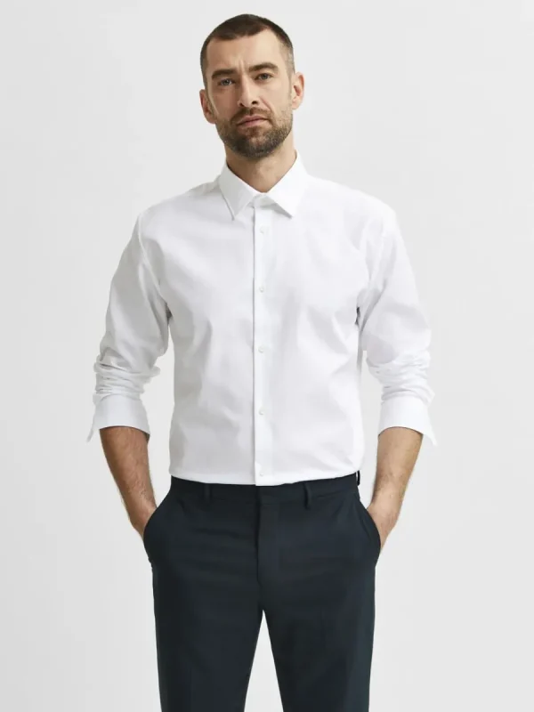 SELECTED LÅNGÄRMAD SLIM FIT SKJORTA White Flash Sale