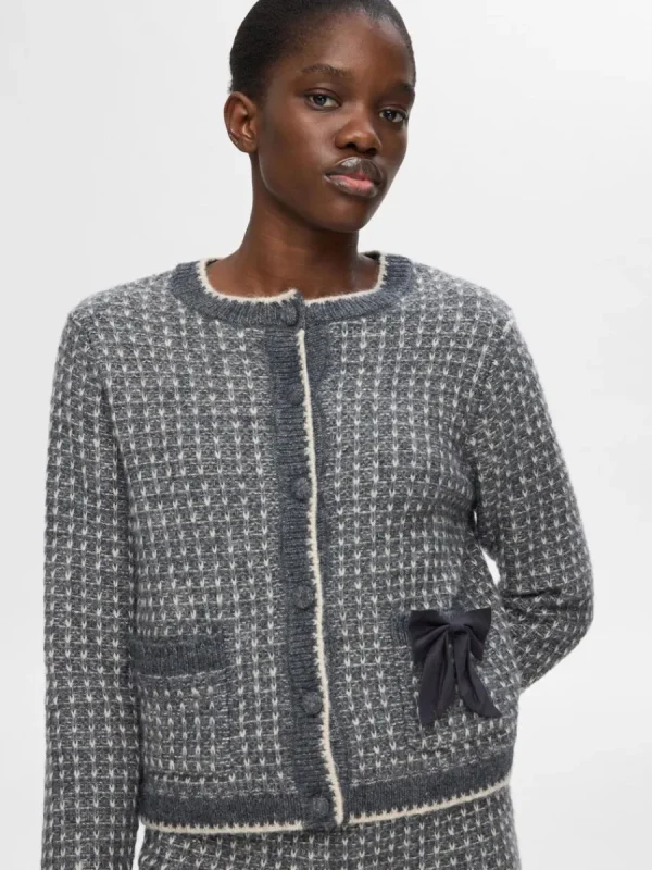 SELECTED LÅNGÄRMAD STICKAD KOFTA Grey Discount