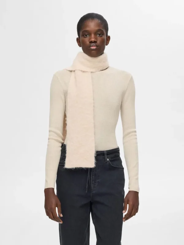 SELECTED LÅNGÄRMAD STICKAD TOPP Beige Sale