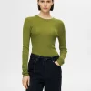 SELECTED LÅNGÄRMAD STICKAD TOPP Green Flash Sale