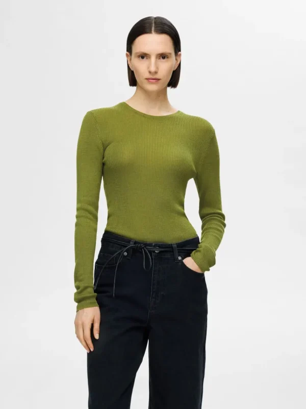 SELECTED LÅNGÄRMAD STICKAD TOPP Green Flash Sale