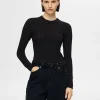 SELECTED LÅNGÄRMAD STICKAD TOPP Black Online