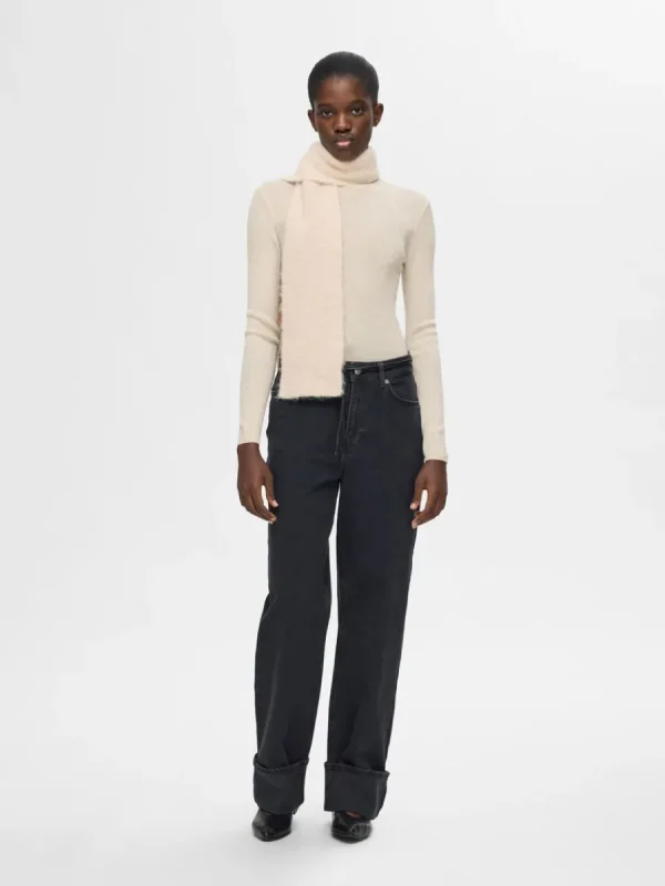 SELECTED LÅNGÄRMAD STICKAD TOPP Beige Sale