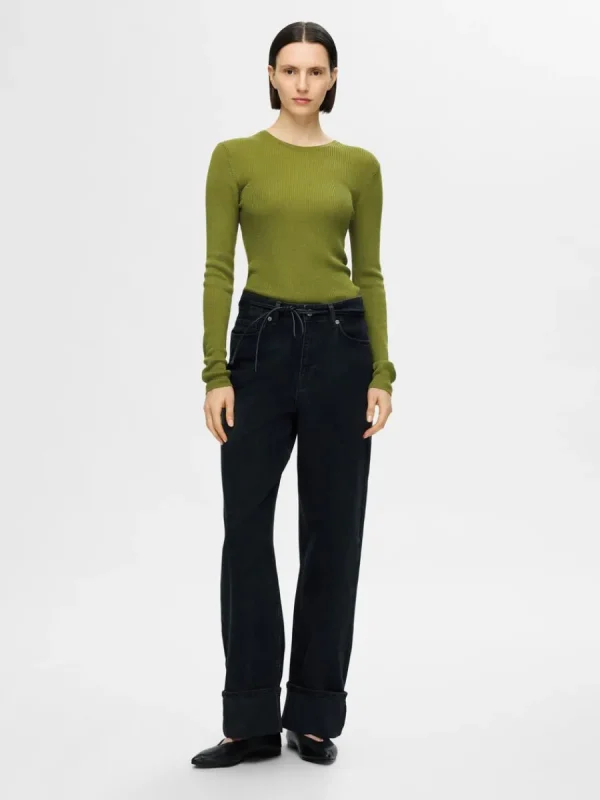 SELECTED LÅNGÄRMAD STICKAD TOPP Green Flash Sale