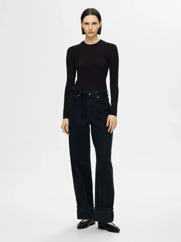 SELECTED LÅNGÄRMAD STICKAD TOPP Black Online
