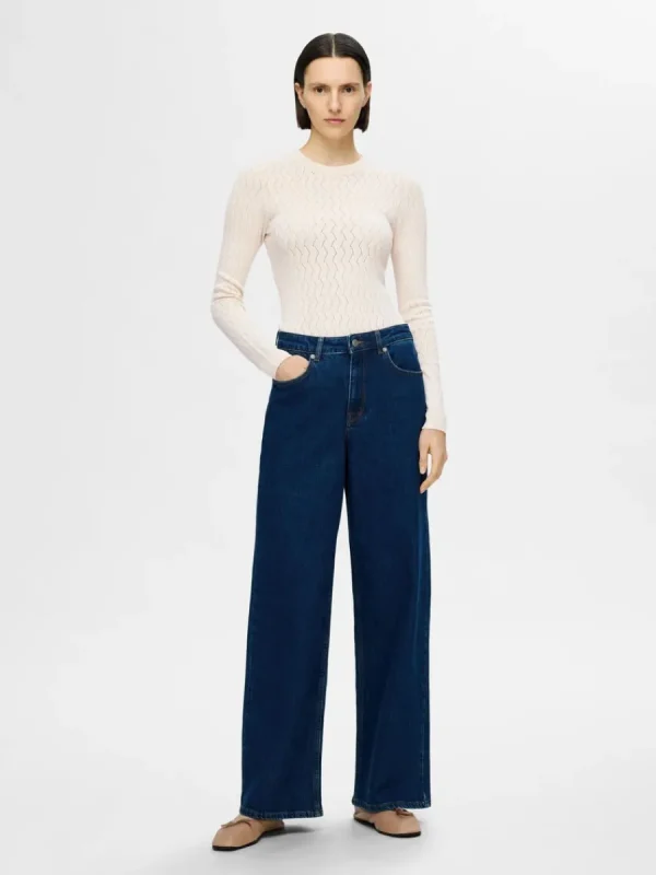 SELECTED LÅNGÄRMAD STICKAD TOPP Beige Shop
