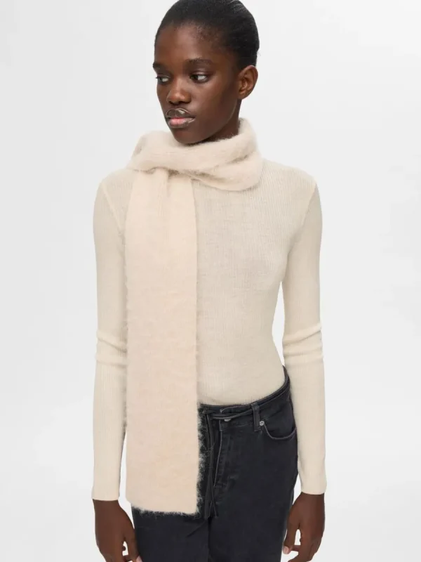 SELECTED LÅNGÄRMAD STICKAD TOPP Beige Sale
