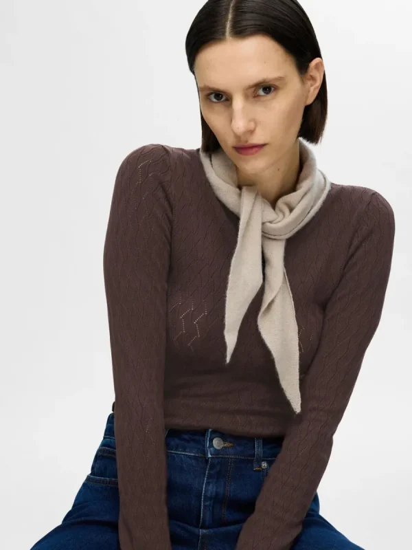 SELECTED LÅNGÄRMAD STICKAD TOPP Brown Clearance