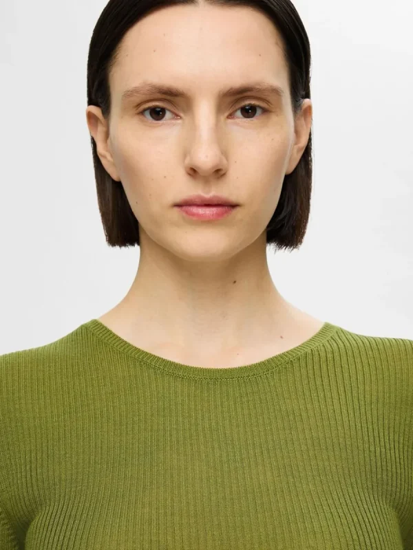 SELECTED LÅNGÄRMAD STICKAD TOPP Green Flash Sale