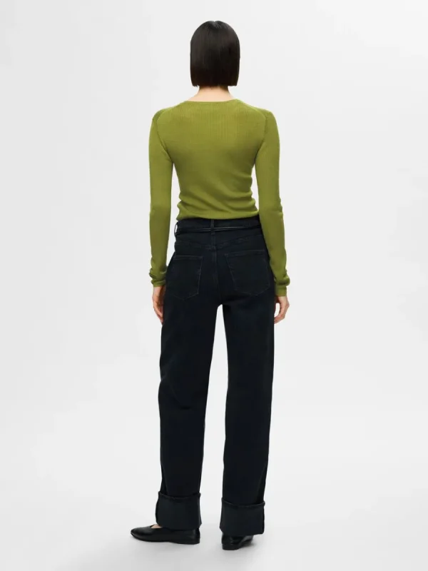 SELECTED LÅNGÄRMAD STICKAD TOPP Green Flash Sale