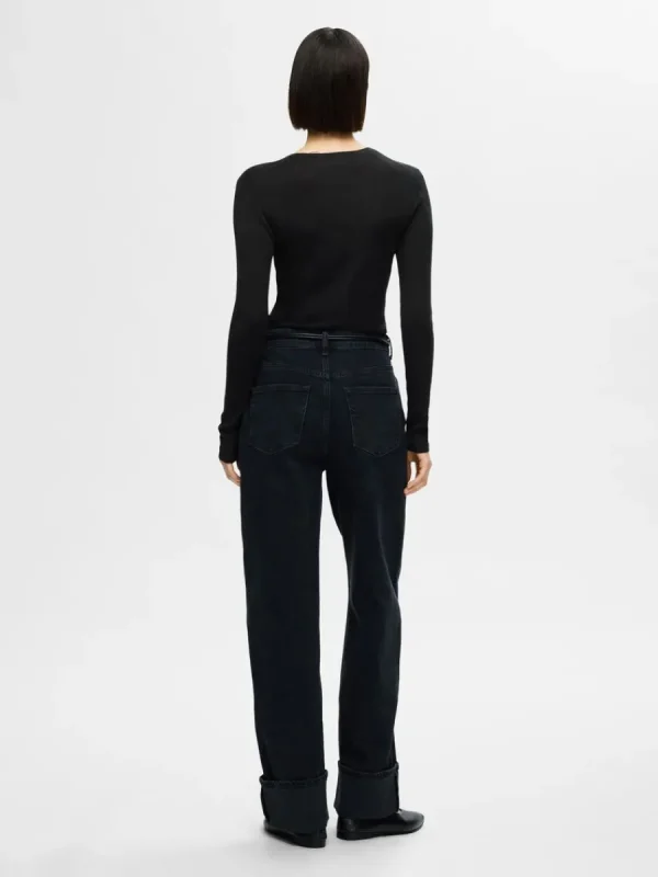 SELECTED LÅNGÄRMAD STICKAD TOPP Black Best Sale