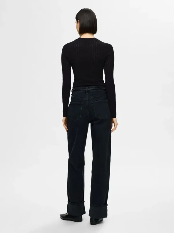 SELECTED LÅNGÄRMAD STICKAD TOPP Black Online