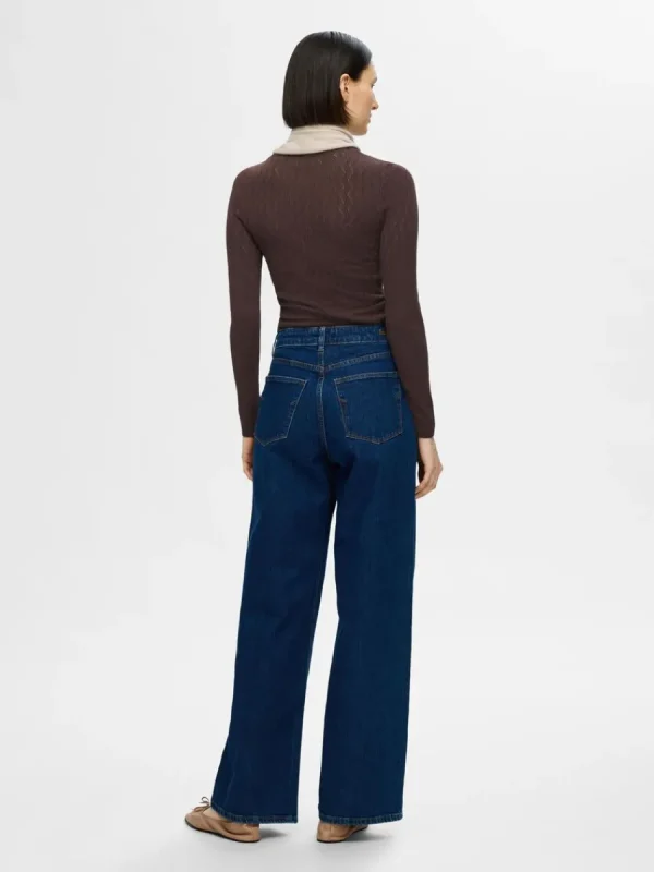 SELECTED LÅNGÄRMAD STICKAD TOPP Brown Clearance
