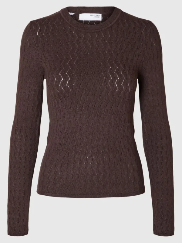 SELECTED LÅNGÄRMAD STICKAD TOPP Brown Clearance