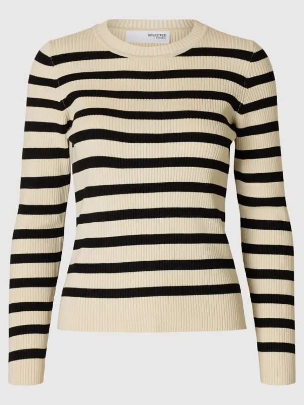 SELECTED LÅNGÄRMAD STICKAD TOPP Beige Fashion