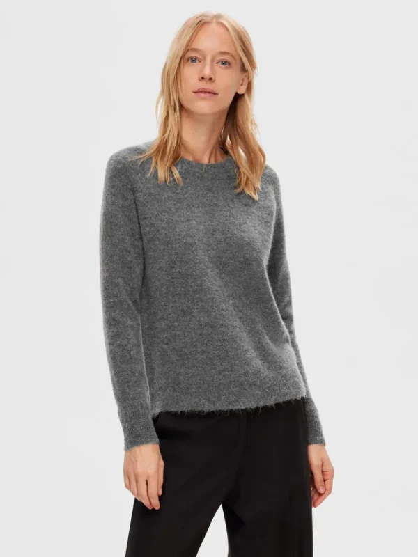 SELECTED LÅNGÄRMAD STICKAD TRÖJA Grey Store
