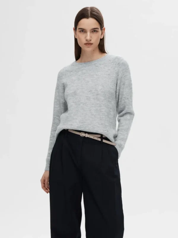 SELECTED LÅNGÄRMAD STICKAD TRÖJA Grey Flash Sale