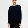 SELECTED LÅNGÄRMAD STICKAD TRÖJA Blue Cheap