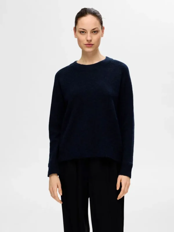 SELECTED LÅNGÄRMAD STICKAD TRÖJA Blue Cheap